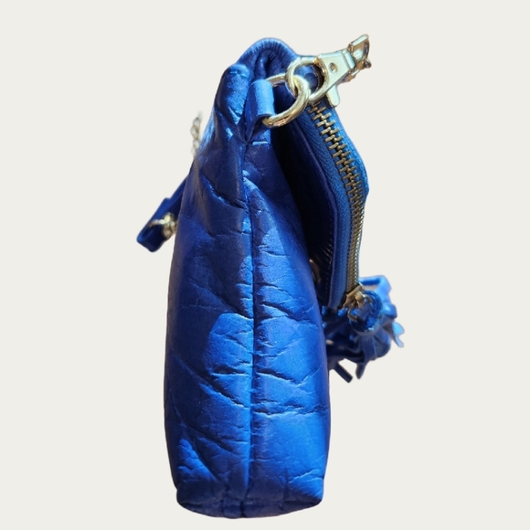 Estelon Electric Blue Leather Crossbody/Wristlet/ Clutch with Tassels EUC - Picture 8 of 14